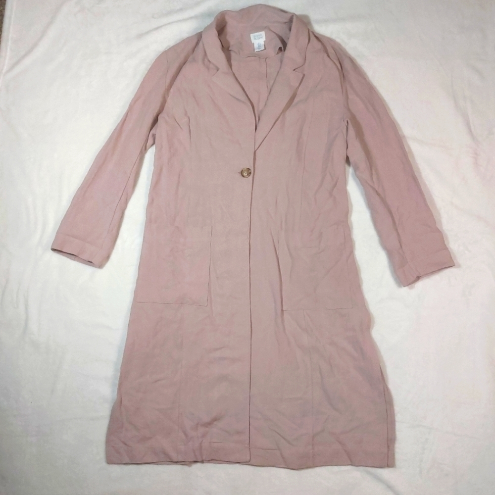 SIGRID OLSEN WOMEN'S BLUSH PINK LINEN BLEND SINGLE BUTTON DUSTER BLAZER SIZE S
